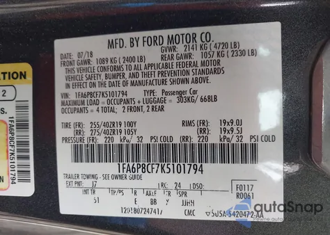 2019 Ford Mustang Gt Premium из США, поврежденный, VIN 1FA6P8CF7K5101794